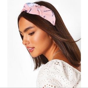 Pink Knotted Turban Headband Floral